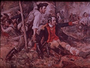 La battaglia di Oriskany nel 1777, c.1930 (litografia a colori) da Frederick Coffay (after) Yohn