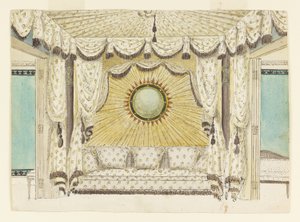 Design per letto con alcova tenda, probabilmente per la camera da letto o boudoir del Principe di Galles, Royal Pavilion
