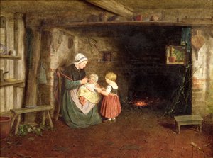 Aspettativa: Interno di un Cottage con Madre e Bambini da Frederick Daniel Hardy