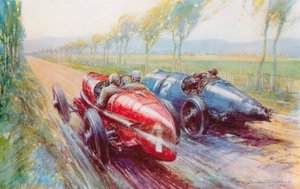 Felice Nazzaro vinse il Gran Premio del 1922, guidando una delle nuove e velocissime Fiat (litografia a colori) da Frederick Gordon (after) Crosby