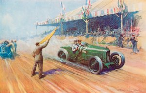 Sir Henry Segrave che segna la prima vittoria britannica in un Gran Premio con la Sunbeam da due litri sul circuito di Tours (litografia a colori) da Frederick Gordon (after) Crosby
