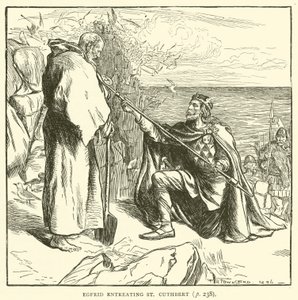 Egfrid che implora San Cuthbert (incisione)