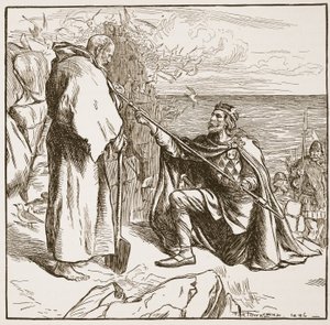 Egfrid che implora San Cuthbert, illustrazione da 