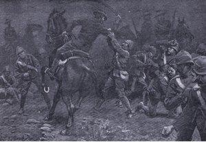 Il maggiore Boole-Smith affronta De Wet, da Dopo Pretoria: La guerra di guerriglia pubblicata da Harmsworth Bros Limited, 1901
