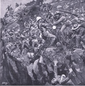 Il disastro a Nooitgeddacht: La fine di un coraggioso segnalatore, da Dopo Pretoria: La guerra di guerriglia pubblicata da Harmsworth Bros Limited, 1901 da Frederick Judd Waugh