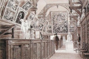 Interno della vecchia scuola Perse, con una selezione del lascito di Lord Fitzwilliam esposta da Frederick Mackenzie