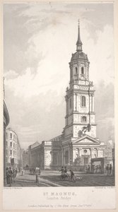 San Magnus, London Bridge, incisione di John Henry Le Keux da Frederick Mackenzie
