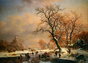 Paesaggio invernale ghiacciato con pattinatori da Frederick Marianus Kruseman
