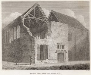 Veduta nord-est di Crosby Hall da Frederick Nash