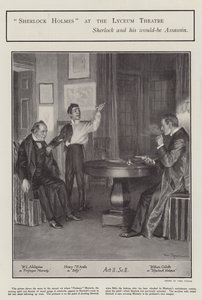 Una rappresentazione di Sherlock Holmes al Lyceum Theatre, Londra (litografia) da Frederick Pegram