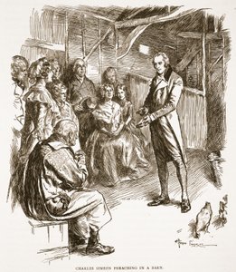 Charles Simeon che predica in un fienile (illustrazione da 