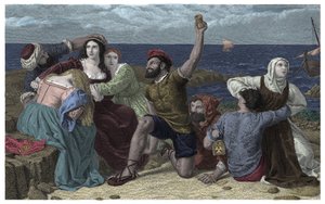 Pirati del Mar Mediterraneo giocano ai prigionieri. Illustrazione di Frederick Richard Pickersgill (1820-1900) 1869