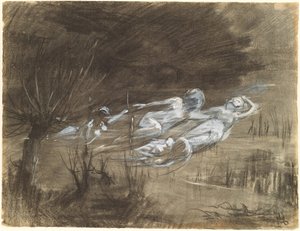 Donna che Fluttua in un Fiume Assistita da Due Spiriti Femminili da Frederick Trapp Friis