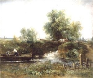 Fiume con Cavalli che Attraversano e Barca da Frederick Waters Watts