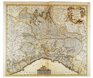 Repubblica di Genova, Ducato di Milano, Parma e Monferrato, Mappa di Frederik de Wit, Amsterdam, Incisione su rame da Frederick de Wit