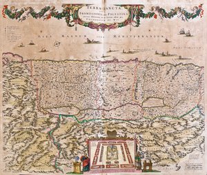 Mappa della Terra Santa (Israele, Palestina) da Frederick de Wit
