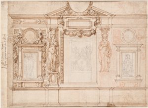 Progetto per una decorazione murale con schizzi incollati dopo Raffaello (verso) da Frederico Zuccaro