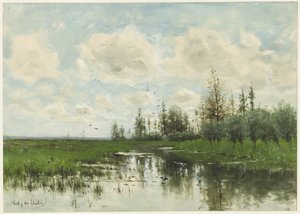 Stagno con alberi e prato da Fredericus Jacobus van Rossum du Chattel