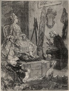 François Boucher dipinge il ritratto di Jeanne Antoinette Poisson, Marchesa di Pompadour da Frederik Hendrik (after) Kaemmerer