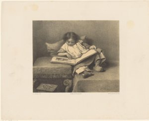 Bambino con libro illustrato da Frederik Hendrik Weissenbruch