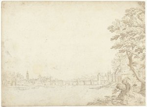 Veduta di una città su un fiume (il Danubio?) da Frederik van Valckenborch