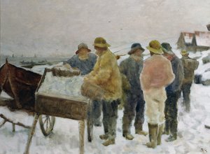 Pescatori intorno al carretto delle aringhe