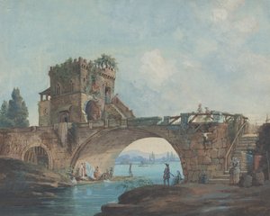 Il Ponte Salario con lavandaie da French 18th Century after Hubert Robert