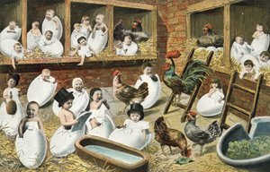 Bambini che escono dalle uova in un pollaio