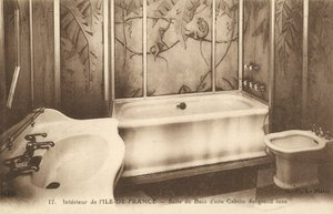 Bagno di una cabina di lusso a bordo del transatlantico francese Ile de France