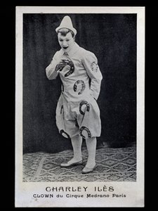 Clown Charley Iles (1876-?) del circo Medrano a Parigi, circa 1910, cartolina, Francia, XX secolo
