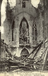Interno danneggiato della Chiesa del Saint-Sacrement, Arras, Francia, Prima Guerra Mondiale