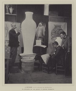 Laboratorio di decorazione alla fabbrica di porcellane di Sèvres, Francia