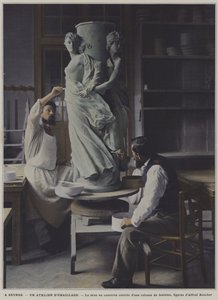 Laboratorio di smaltatura alla fabbrica di porcellane di Sevres, Francia