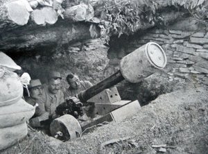Cannone francese da 48 usato per lanciare mine terrestri, 1915