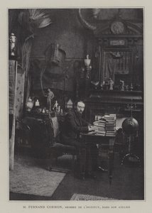 Pittore francese Fernand Cormon nel suo studio (litografia a colori) da French Photographer