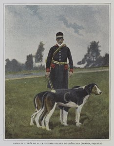 Cane e cacciatore in livrea della caccia del Visconte Gaetan de Chezelles, Francia da French Photographer