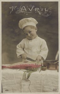 Bambino che cucina un pesce