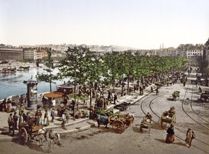 Marché Saint Antoine, Quai des Célestins, Lione, c.1900 da French Photographer