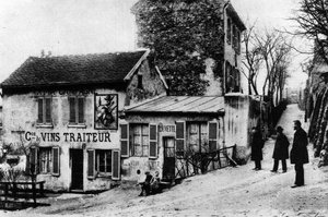 Parigi: cabaret des assassins, cabaret du Lapin Agile rue des Saules - fotografia, fine XIX o inizio XX secolo da French Photographer