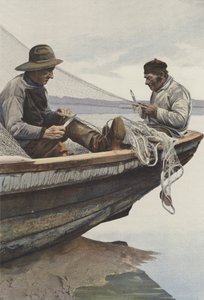 Sulla Canche, Pescatori che riparano le reti da French Photographer