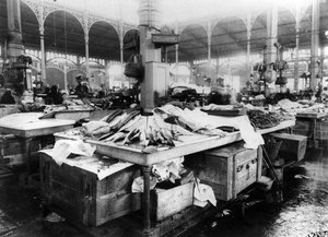 Il mercato del pesce a Les Halles, Parigi, fine XIX secolo