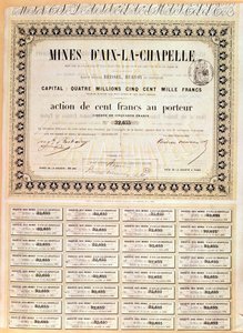 100 franchi Azione al Portatore delle miniere di Aquisgrana, 1856 da French School