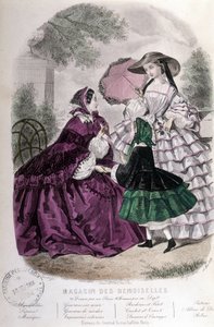 2 donne e una ragazza: Moda - in "Magazine des damoiselles". 1858 da French School