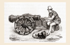 Un cannone tedesco a retrocarica del XVI secolo, da Les Merveilles de la Science, pubblicato c.1870 da French School