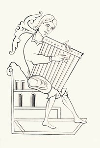 Un musicista del IX secolo che suona uno strumento musicale noto come salterio, da 