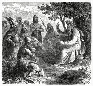 Un bardo che recita ai Normanni, c.1882 da French School