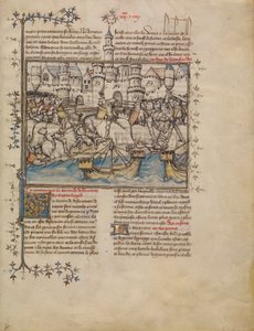Una battaglia della guerra di Troia, c.1390-1400 (tempera, lavature e foglia d