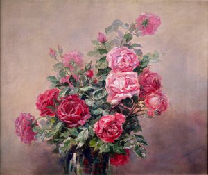 Una ciotola di rose rosse e rosa da French School