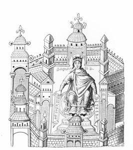 Un re carolingio nel suo palazzo, personificazione della Saggezza che si appella all