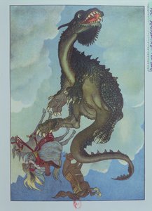 Un Drago che Cade dal Cielo, illustrazione dalla fiaba ungherese, 